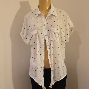 Eden & Olivia White Polka Dot Button Down Shirt